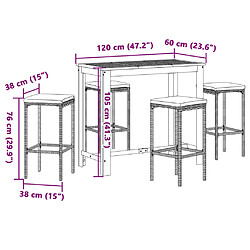 vidaXL Ensemble de bar de jardin 5 pcs marron bois massif acacia rotin pas cher