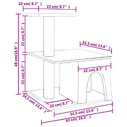 vidaXL Arbre à chat avec griffoirs en sisal crème 48 cm pas cher
