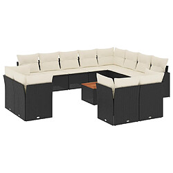 vidaXL Salon de jardin avec coussins 13 pcs noir résine tressée