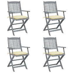 vidaXL Chaises pliables d'extérieur lot de 4 et coussins Bois d'acacia