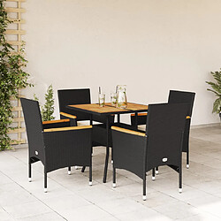 vidaXL Ensemble à manger de jardin et coussins 5 pcs noir rotin acacia