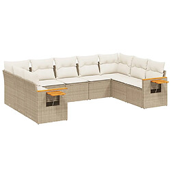 vidaXL Salon de jardin avec coussins 9 pcs beige résine tressée