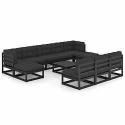 Maison Chic Salon de jardin 11pcs + coussins - Mobilier/Meubles de jardin - Table et chaises d'extérieur Noir Bois de pin massif -MN48842