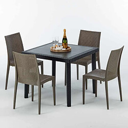 Avis Table Carrée Noire 90x90cm Avec 4 Chaises Colorées Grand Soleil Set Extérieur Bar Café Bistrot Passion, Couleur: Marron