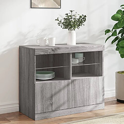 Maison Chic Commode Buffet - Meuble de rangement avec lumières LED sonoma gris 81x37x67 cm -GKD23048