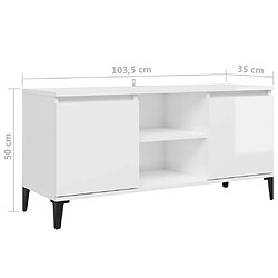 vidaXL Meuble TV avec pieds en métal Blanc brillant 103,5x35x50 cm pas cher