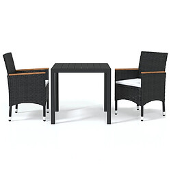 vidaXL Ensemble à dîner de jardin avec coussins 3 pcs poly rotin noir