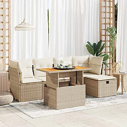 vidaXL Salon de jardin 6 pcs avec coussins beige résine tressée acacia