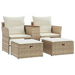 vidaXL Canapé de jardin 2 places avec tabourets beige résine tressée