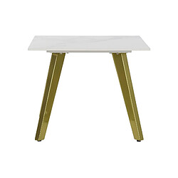 Pegane Table d'appoint en céramique et métal coloris blanc doré - longueur 60 x profondeur 60 x hauteur 48 cm