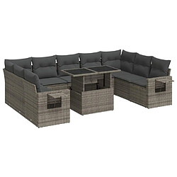 vidaXL Salon de jardin avec coussins 10 pcs gris résine tressée