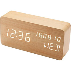 CHAUDE led réveil, En Bois led alarme numérique Horloge, Affiche L'heure Date Semaine Et Température, cube En Bois en forme De Son