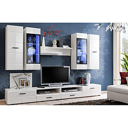 Dusine Meubles design ALLURE 280 cm Blanc Laqué avec LED pour TV et BOX