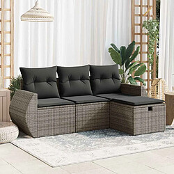 vidaXL Salon de jardin 4 pcs avec coussins gris résine tressée