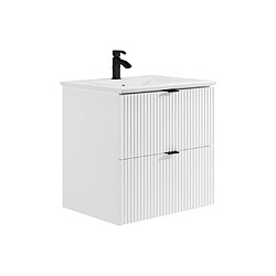 Vente-Unique Meuble de salle de bain suspendu strié avec vasque à encastrer - Blanc mat - 60 cm - ZEVINI