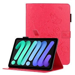 Etui en PU motif de papillons et de fleurs avec support rouge pour votre iPad mini (2021)