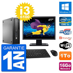 PC HP 800 G2 SFF Ecran 27" Intel i3-6100 RAM 16Go Disque 1To Windows 10 Wifi - Occasion