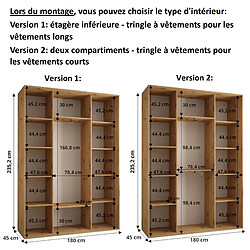 Abiks Meble Armoire à portes coulissantes Davos 3 235.2 x 180 x 45 3 portes coulissante (Noir/Blanc/Noir) pas cher