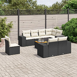 Maison Chic Ensemble Tables et chaises d'extérieur 9 pcs avec coussins,Salon de jardin noir résine tressée -GKD259978