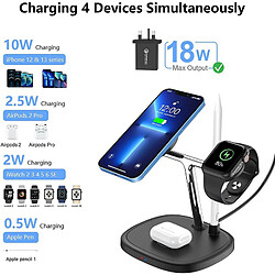 Chrono Chargeur sans fil, station de charge magnétique 4 en 1 pour iPhone 13/13 Pro/13 Pro Max/13 Mini/12/12 Pro/12 Pro Max/12 Mini, iWatch 6/5/4/3/2, AirPods 2/Pro , Apple Pencil,(noir)