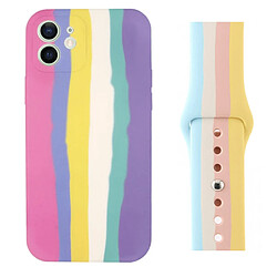 PHONECARE Kit Coque en Silicone Liquide + Bracelet en Silicone Souple arc-en-Ciel pour iPhone 13 Pro Max / Apple Watch Series 7 - 45mm