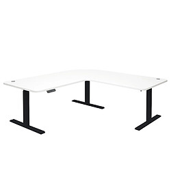 Decoshop26 Bureau d'angle table d'ordinateur réglable en hauteur électriquement 178 x 178 cm HDF blanc noir 04_0006024