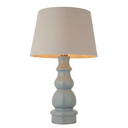 Endon Lampe de table avec base et abat-jour, vernis gris bleu, plaque de nickel satiné et tissu en lin gris