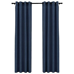 vidaXL Rideaux occultants Aspect lin avec œillets 2 pcs Bleu 140x225cm