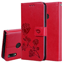 Wewoo Housse Coque Étui en cuir PU à rabat horizontal relief rose pour Huawei P Smart 2019avec support et fentes cartes et portefeuille rouge