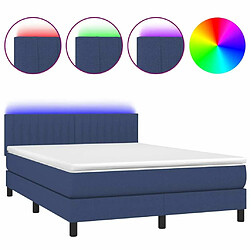 Sommier à lattes LED,Cadre à lattes de lit avec matelas pour Adulte Bleu 140x190 cm Tissu -MN99351