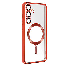 Avizar Coque MagSafe pour Samsung S24 en Silicone Contour Chromé Rouge