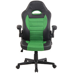 Decoshop26 Fauteuil de bureau accoudoirs rabattables rembourrage épais en PVC et tissu mesh vert 10_0002509