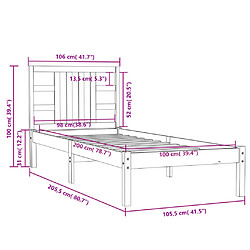 vidaXL Cadre de lit sans matelas marron miel 100x200 cm bois massif pas cher