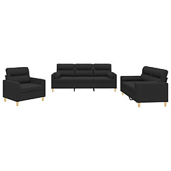 vidaXL Ensemble de canapés 3 pcs avec coussins noir tissu