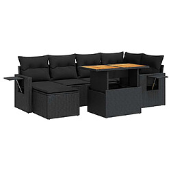 vidaXL Salon de jardin 7 pcs avec coussins noir résine tressée