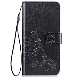 Wewoo Housse Coque Étui en cuir à Motif fleurs pressées Lucky Clover pour Galaxy A40avec porte-cartes et & Portefeuille et dragonne Noir