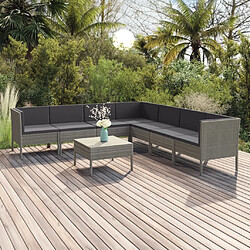 vidaXL Salon de jardin 8 pcs avec coussins résine tressée gris