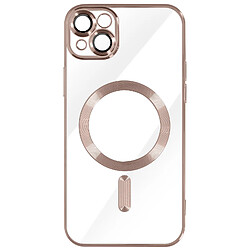 Avizar Coque MagSafe pour iPhone 13 Silicone Protection Caméra Contour Chromé Rose Gold