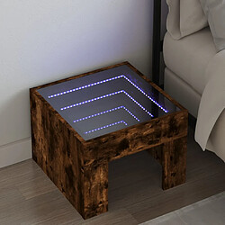 vidaXL Table de chevet avec LED infini chêne fumé 40x40x30 cm