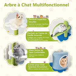 Helloshop26 Arbre à chat en forme de fleur 87 cm avec niche et griffoirs en sisal naturel tour à chat 5 niveaux avec boules de peluche 20_0005402