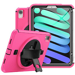 Coque en TPU antichoc, 3 couches avec béquille et bandoulière noir/rose pour votre iPad mini (2021)