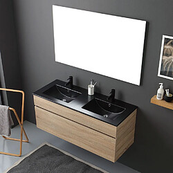 Kiamami Valentina MEUBLE DE SALLE DE BAIN 120CM EN CHÊNE WELL AVEC DOUBLE LAVABO EN NOIR MAT | SOLE