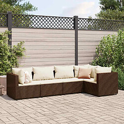 vidaXL Salon de jardin 5 pcs avec coussins Marron Résine tressée