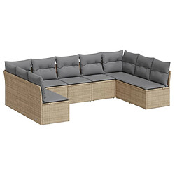 vidaXL Salon de jardin avec coussins 9 pcs beige résine tressée