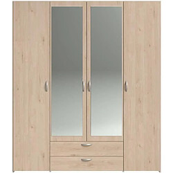 Acheter PARISOT Armoire VARIA - Décor chene - 4 portes - 2 tiroirs - Portes centrales avec miroirs - 159,9 x 185 x 51,7