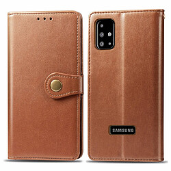 Wewoo Housse Coque Pour Galaxy A51 Rétro Couleur Unie Boucle En Cuir De Téléphone avec Lanière Et Cadre Photo Et Fente Carte Et Portefeuille Et Fonction De Support Marron