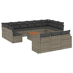 vidaXL Salon de jardin avec coussins 14 pcs gris résine tressée