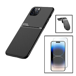 PHONECARE Kit Coque Magnetic Lux + Verre Trempé ClearGlass + Support Magnétique L Safe Driving pour Apple iPhone 15 - Noir