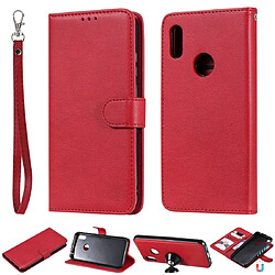 Wewoo Housse Coque Pour Huawei Honor 8A / Y6 2019 Étui de protection à rabat horizontal de couleur unie avec support et fentes cartes et portefeuille et cadre photo et lanière rouge