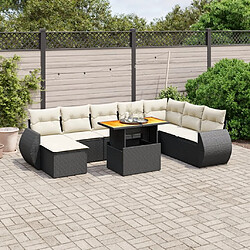 Maison Chic Ensemble Tables et chaises d'extérieur 9 pcs avec coussins,Salon de jardin noir résine tressée -GKD613914